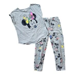 Gap Disney Minnie Mouse Outfit Set Girls XXL 14-16 Gray Sequin‎ Tropical Summer